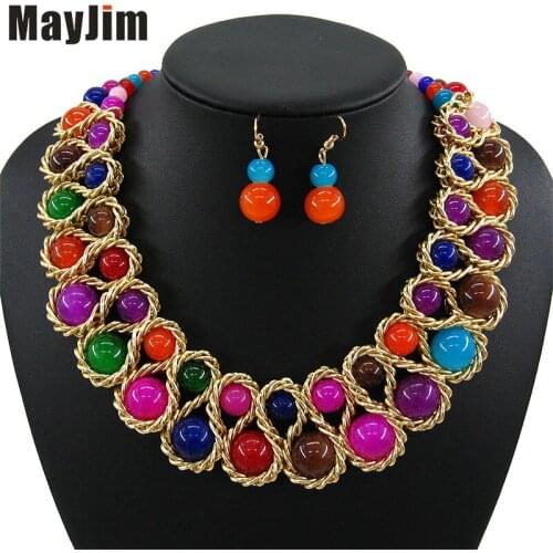 MayJim Statement necklace fashion jewelry sets Handmade gold chain african nigerian crystal bead dubai jewelry sets Vintage