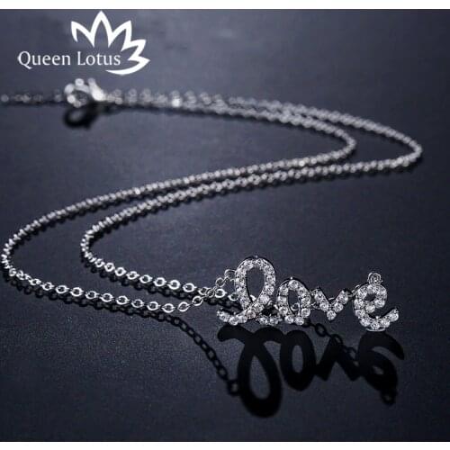 Queen Lotus 2018 fashion luxury LOVE clavicle necklace for women Micro-mosaic zircon chain pendant female choker neck jewelry