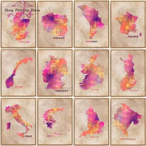 Colorful World Country Map Diamond Painting 5D Full Round Drill Poland Spain Italy Germany France England Diamond Embroidery Kit