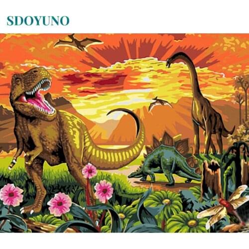 SDOYUNO Dinosaur Paint By Numbers DIY 40x50cm Oil Painting By Numbers On Canvas Animals Frameless Digital Hand Painting Decor