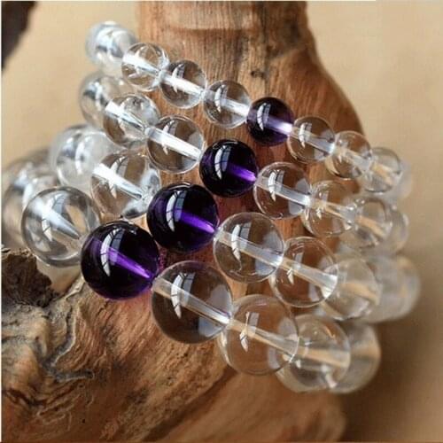 Nature Pure White Crystal Bracelets Purple Crystal Round Beads Single Lap Hand Strings Bangles Fashion Men Women Jades Jewelry