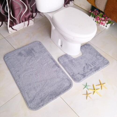 New Product Solid Color Plush Bathroom Floor Mat Water Absorbent Non-Slip Two-Piece Carpet Minimalist Style Toilet Floor Mat