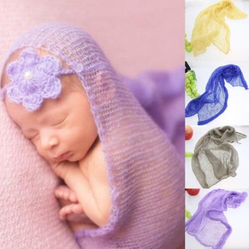 Newborn Baby Solid Color Swaddle Stretch Wrap Blanket Headband Set Photo Props Babies Accessories Newborn Photography Props