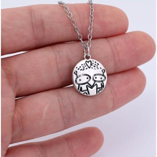 Alien love pendant necklace two alien lovers necklaces