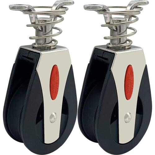 2 Pcs Stainless Steel 316 ABS Fixed Eye Pulley Block with Nylon Guide Rope Wheel Black Heavy Duty 41mm