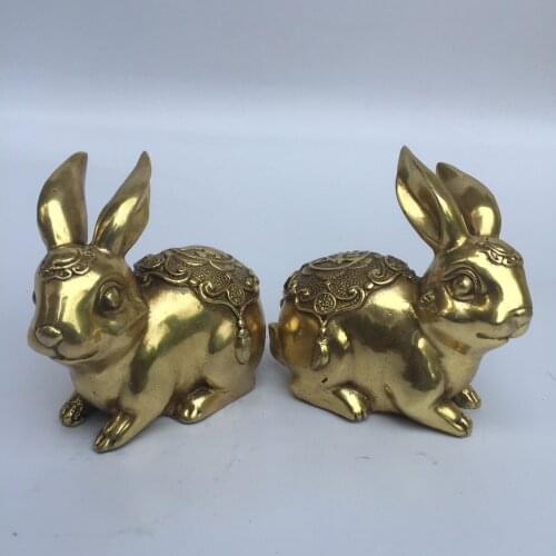 Pairs of Sold Pure Copper Rabbit Statue Family Company Decoration Holiday Gift Feng Shui Copper Rabbit 12 Zodiac Ornaments
