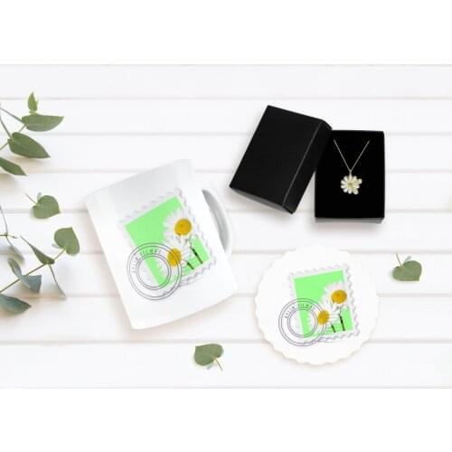 Personalized Daisy Themed Mug Coaster and Double Is Daisy Necklace Seti-10