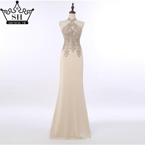Halter Beach Evening Dress Long Crystal Beading Sleeveless Sexy Party Formal Dress New 2020 robe de soiree Serene Hill LA6118