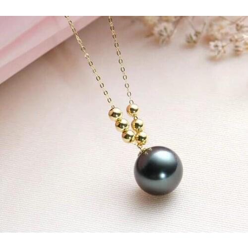Jewellery 11-12mm Natural Tahiti Black Pearl 18K Pendant pendant 18k Chain