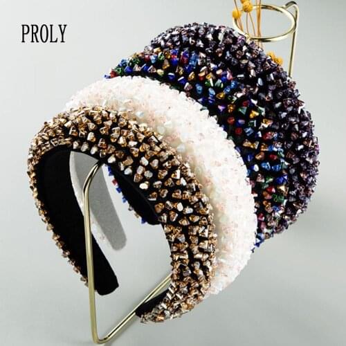 PROLY New Fashion Women Headband Wide Side Luxurious Baroque Hair Accessories Full Crystal Rhinestone Hairband Wedding Headwear
