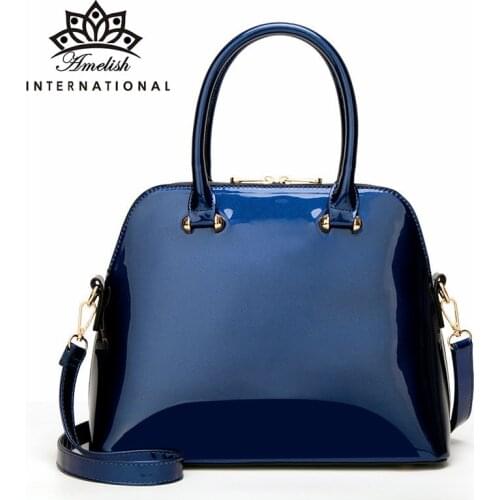 AMELISH 2021 High Quality Patent Leather Shell Shoulder Bag for Women Large Party Business Female Messenger Crossbody Handbags