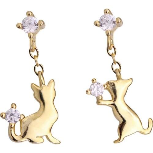 Warm stud earrings for women,Cute kitten,irregular cats shaped earring,silver 925 jewelry,Charm ear bone earlobe piercing gifts