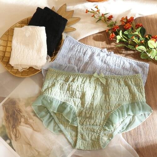 Female Underwear Plus Size New Sexy Lace Bow Soft Mesh Cute Panties for Women Kawaii Briefs Womens Panties Large Sizes 2021