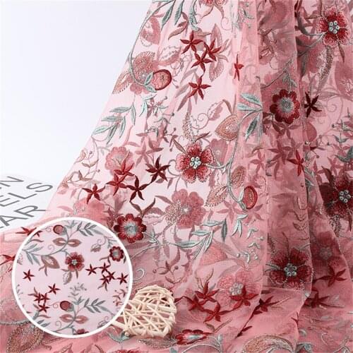 Embroidered Flower Full Lace Fabric Net Mesh Wedding Gowns DIY Lady Dress Fabric For Sewing Clothes V2816