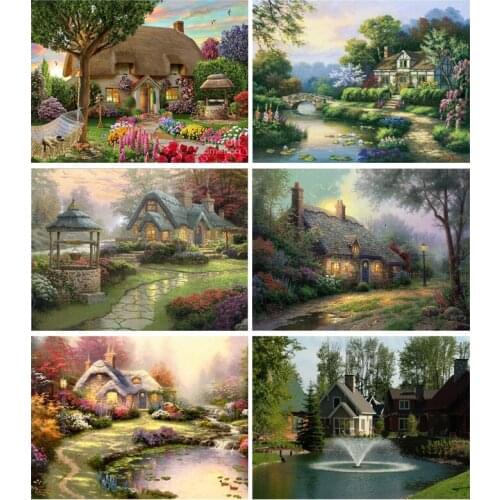 Embroidery 5d Diy Diamond Painting Canvas Oil Colorful Fairy Tale Hut Needlework Cross Stitch Rhinestones Scroll Home Decor
