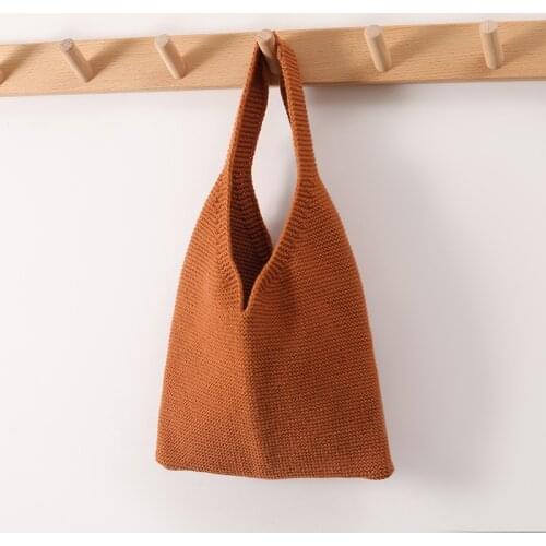 Handmade Lady Retro Chic Crochet Handbag 2021 Korean Fashion Knitted Braid Hollow Black Yellow Top-handle Tote Bag shopper sac