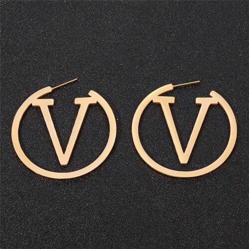 2021 Stainless Steel Letter Big V Earrings For Women Simple Punk Gold Color Gift Hip Hop Party Jewelry
