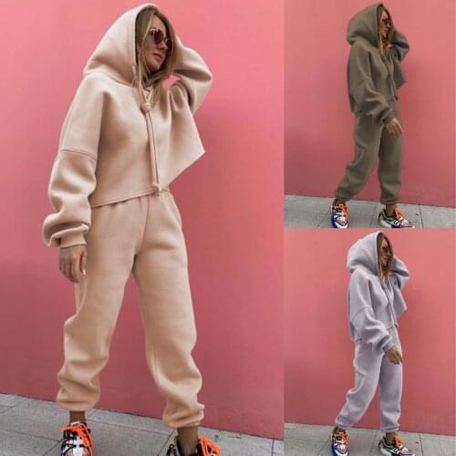 Women Set Autumn Winter Long Sleeve Crop Top Tracksuit Hoodie Joggers Loungewear Two Piece Sets Sport Outfit Sweatshirt Pants