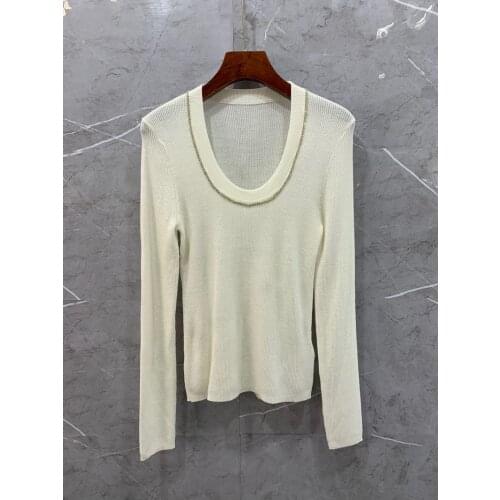 100%Wool Sweaters 2021 Autumn Winter Fashion White Black Pullovers Women Crystal Beading Deco Long Sleeve Knitted Jumpers