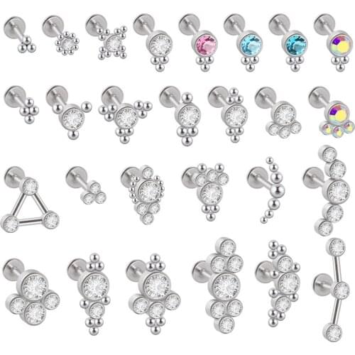 1PC G23 Titanium&Steel 16G CZ Gem Triangle Labret Lip Ring Crystal Cluster Ear Cartilage Tragus Helix Piercing Screw Fit Top 16g