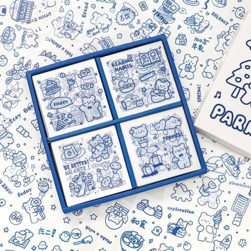 100 pcs/box Kawaii Bear Manor Series Journal Decorative PVC Stickers Scrapbooking Stick Label Diary Stationery Album Stickers