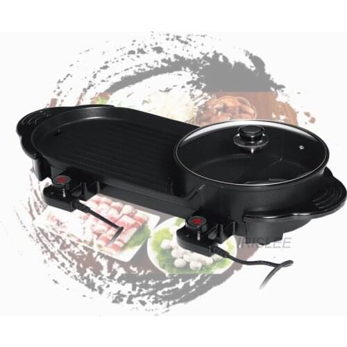 2020 Korean Non Stick Smokeless Electric Barbecue Grill With Hot Pot 2 in 1