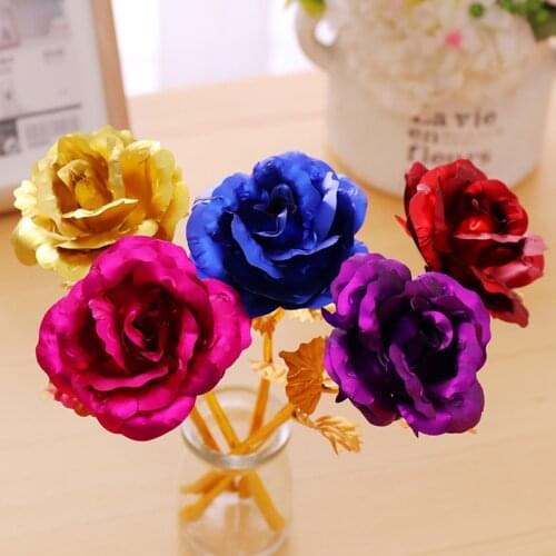 24k Gold Plated Rose Wedding Party Favor Home Decor Birthday Valentines Day Gift Lovers Present Artificial Flower Gold Rose