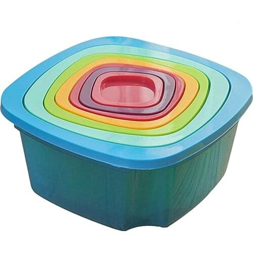 7PCS Food Container Plastic Fresh-Keeping Box Fridge Multi Capacity Crisper Rainbow Food Storage Box Kitchen Storag