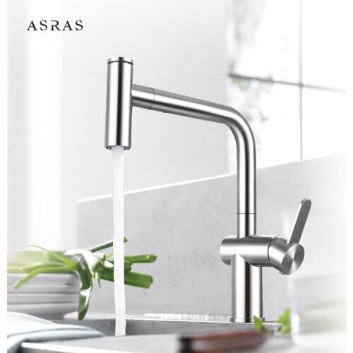 Asras 3065 Stainless Steel Pull-out Kitchen Faucet With Hot And Cold Shower Outlet Sink Telescopi Mixer Split Style Basin Tap