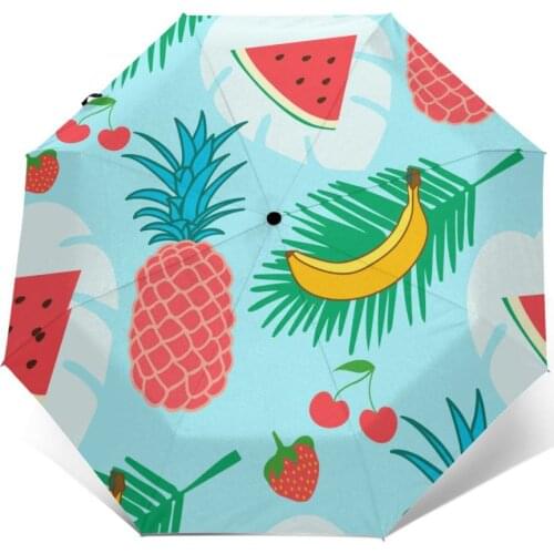 Automatic Umbrella Rain Women Three-folding Umbrella Summer Fruits Windproof Umbrella Female Waterproof parasol