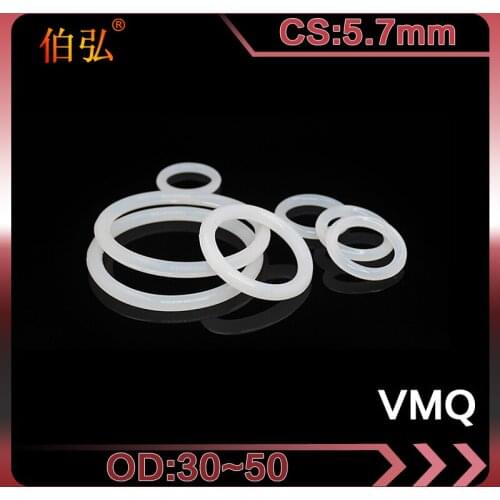 White Silicon Ring 5PCS/lot Silicone/VMQ O-Ring 5.7mm Thickness OD30/35/40/45/50mm Rubber O Ring Seal Gaskets Washer
