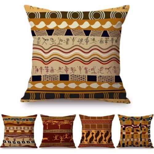 Exotic Africa Design Pattern African Hunting Animals Geometric Decorative Sofa Throw Pillow Case Cotton Linen Chair Cushion Case