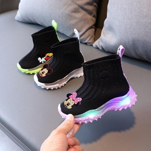 Disney childrens cartoon Mickey Mouse boys and girls non-slip soft-soled short boots casual shoes sports light shoes LED