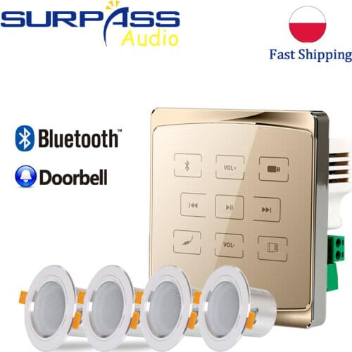 Background Music In Wall Amplifiers SD/AUX/USB Music Player Bluetooth Amplifier Music Controller Panel With Ceiling Speaker Set