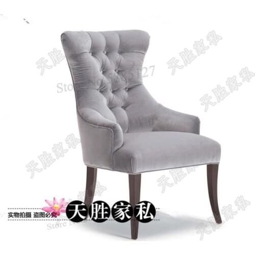 Customized American Fabric Solid Wood Dining Chair Upscale Hotel Cafe Chair Dressing Chair Computer Chair Leisure Single Soft Ba