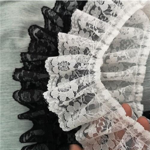 1Yards Latest Best Seller Pleated Dress Craft Supplies 5.5cm Lace Ribbon Sewing Guipure White Black Lace Fabric 3D Flowers Trim
