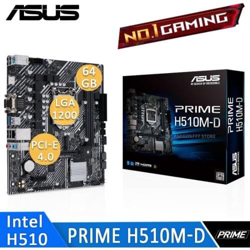 LGA 1200 Asus PRIME H510M-D Motherboard DDR4 VRM DIGI PCIe 4.0 32Gbps M.2 5X Protection USB 3.2 Gen 1 COM Intel H510 Placa-Mãe