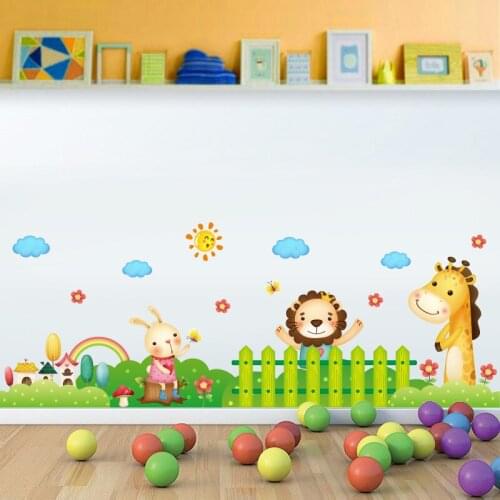 Cartoon Animals in the Garden Wall Sticker for Kids Room Nursery Border Wall Decals Skirting Line Wallpaper Poster Art Decor