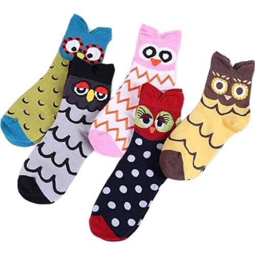 New Short Socks Women Cotton Owl Cute Animal Black Hosiery Fashion Dots sock Ladies Harajuku Casual Middle Tube Funny Kawaii Sox