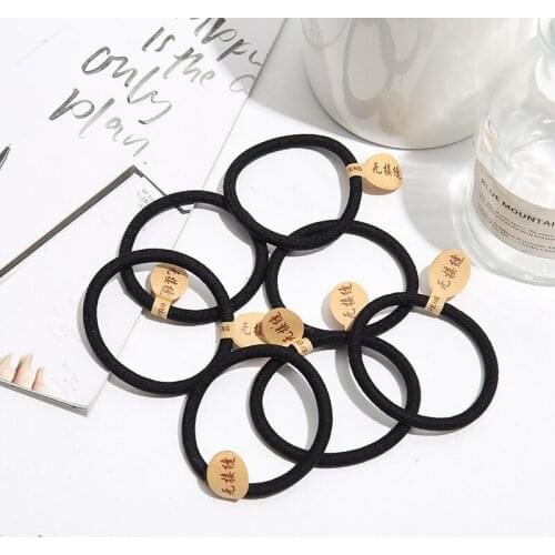 New style seamless labeling rubber band black basic hair tie high elastic hair rope 0.6 thick thread head rope