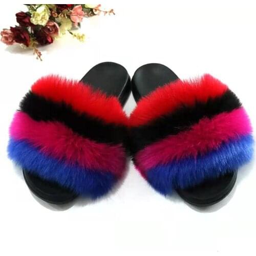 2021 New Womens Faux Fur Slippers Fuzzy Slides Fluffy Sandals Open Toe Indoor Outdoor Ladies Shoes Women Slipper Furry TX412