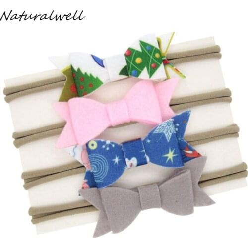 Naturalwell New Christmas Bow Felt Hair Bow Baby Nylon Headband Set Infant Hair Bows Newborns Shower Gift Photo Prop HB201S