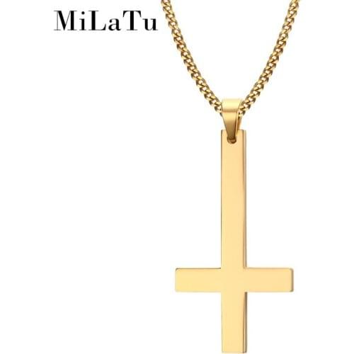 Reverse Cross Pendant Necklace Stainless Steel Prayer Necklace Women Men Jewelry Crux de Sanctus Petrus Dropshipping NE179G