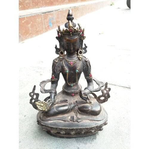 Rare antique copper Tibetan Green Tara Buddha statue / sculpture,Carved ornaments,Handmade crafts,collection& adornment