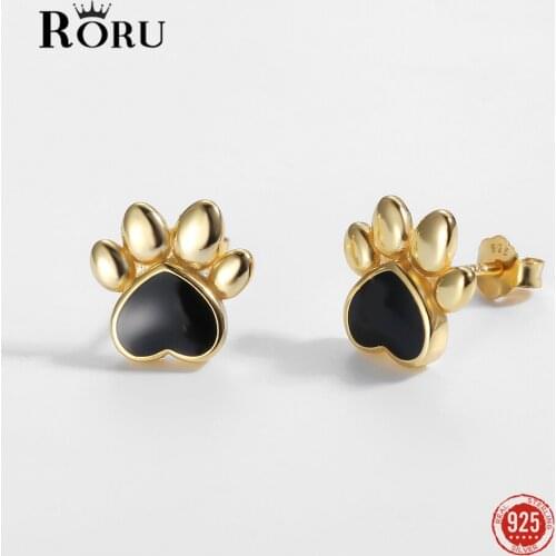 S925 Sterling Silver Earrings Pet Footprint Epoxy Gold Stud Earrings Sweet Cute Ear Jewelry Fine Gift for Women