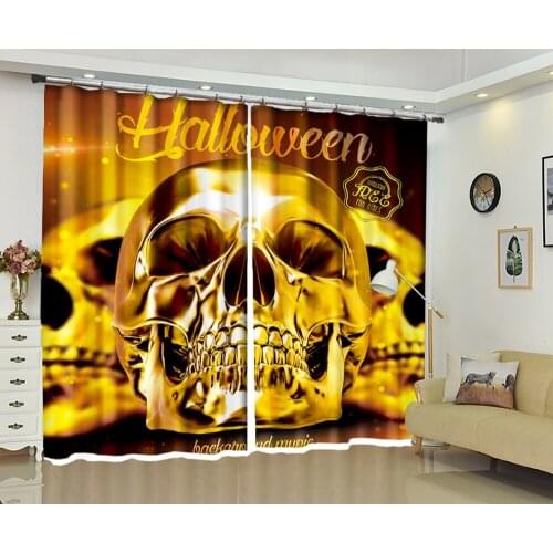 Halloween Golden skulls Curtains Luxury Blackout 3D Window Curtains Living Room Hotel Bedroom Drapes Cortinas Rideaux pillowcase