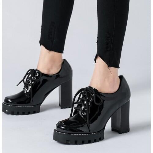 Genuine Leather High Heel Woman Pumps Fashion Round Toe Dress Lazy High Heel Shoes Ladies Black Platform Pumps