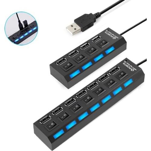 7 Ports With Switch Hub USB Hub 2.0 With ON/OFF LED Switch USB Splitter Distributor 4 Ports For Tablet Laptop Computer Notebook