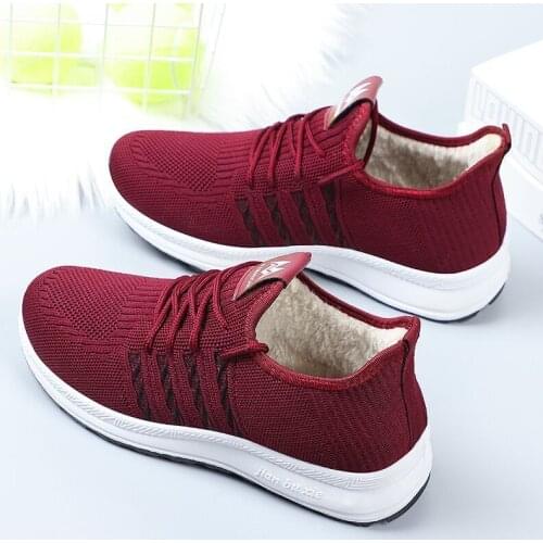 48Women Winter Sneakers Ladies Mesh Breathable Short Plush Vulcanized Shoes Female Warm Lace Up Fashion 2021 New Shoe