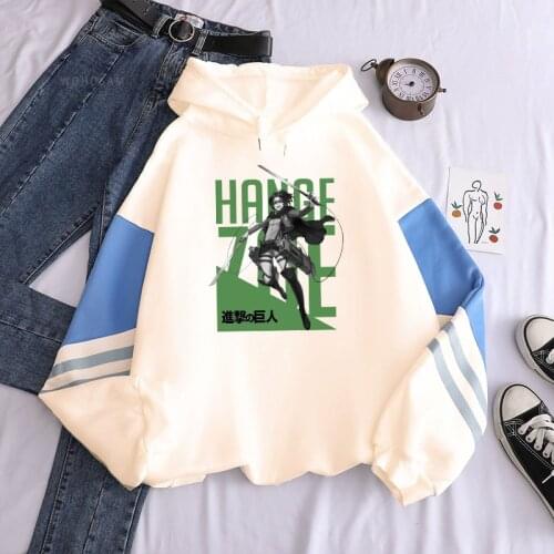 Hanji Zoe Attack On Titan Anime Hooded Sweatshirts Womens Harajuku Kawaii Graphics Unisex Oversized Streetwear Patchwork Hoody